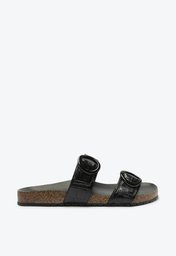 Slide Anacapri Duas Tiras Fivela Preta Croco