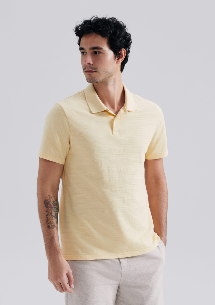 Camisa Polo Masculina Amarela Hering Manga Curta Texturizada