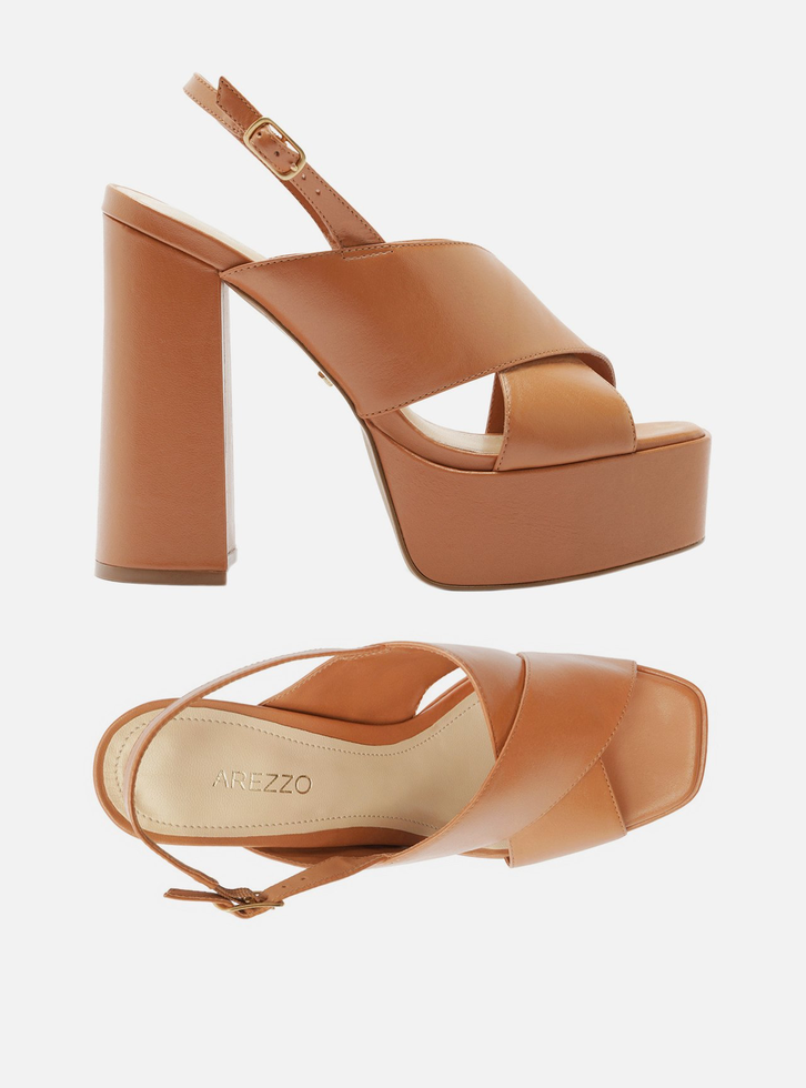 Sandália Marrom Couro Meia Pata Slingback