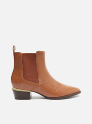 Bota Marrom Arezzo Couro Skin Cano Curto Salto Baixo