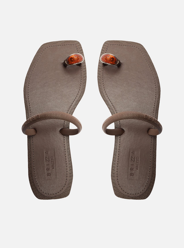 Rasteira Marrom Flat Square Metal Brizza