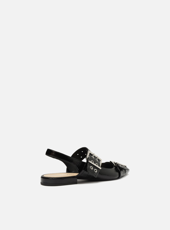 Sapatilha Preta Verniz Fivelas Slingback