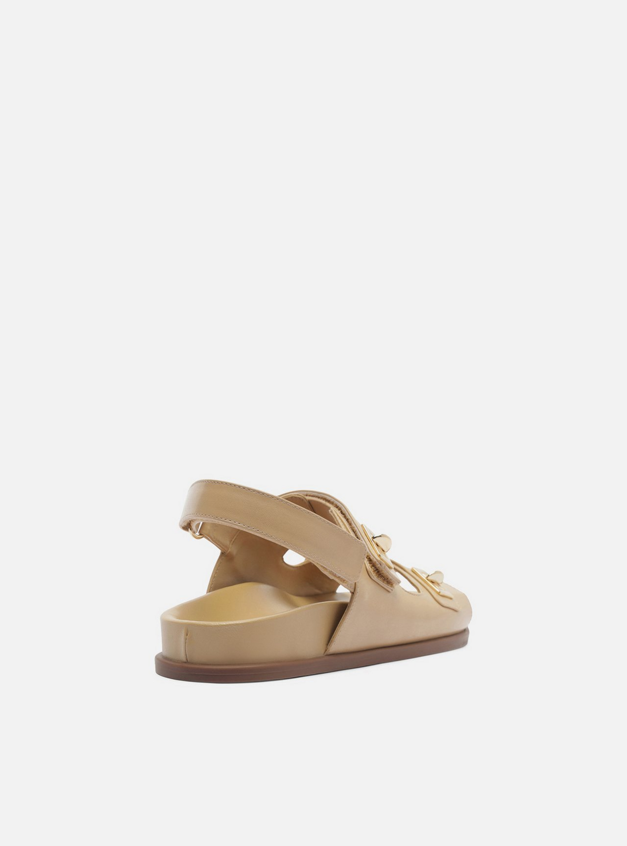 Sandália Papete Nude Couro Flatform Metais | ZZ MALL