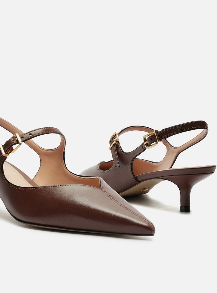 Scarpin Marrom Arezzo Couro Bico Fino Slingback