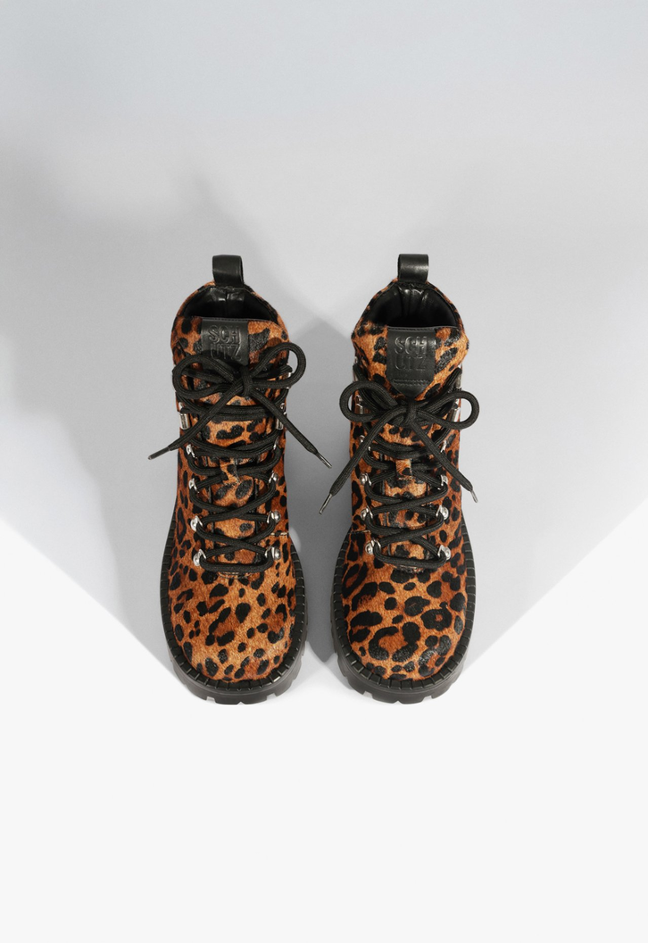 Bota Coturno Cano Baixo Couro Animal Print