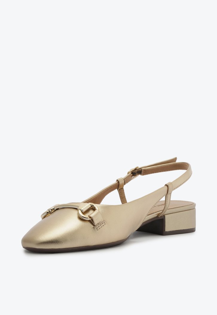 送料無料 いつまで Sapatilha Dourada Anacapri Slingback Salto Bloco Bridão | ZZ その他
