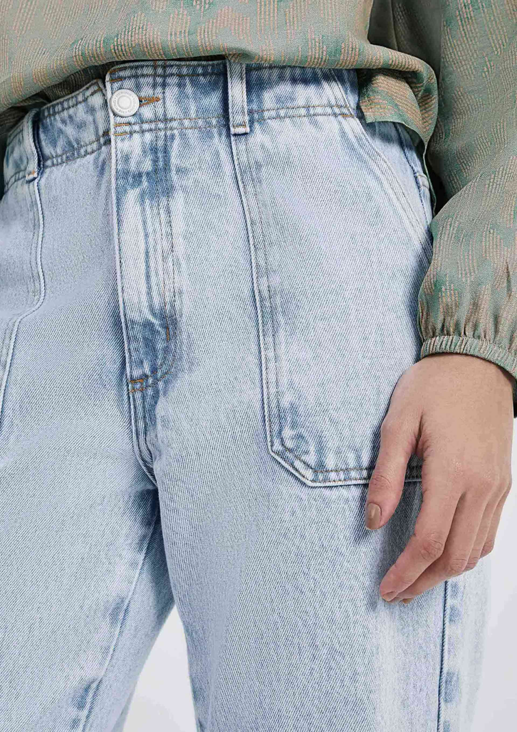 Calça Jeans Azul Claro Hering Feminina Wide Leg Cintura Alta