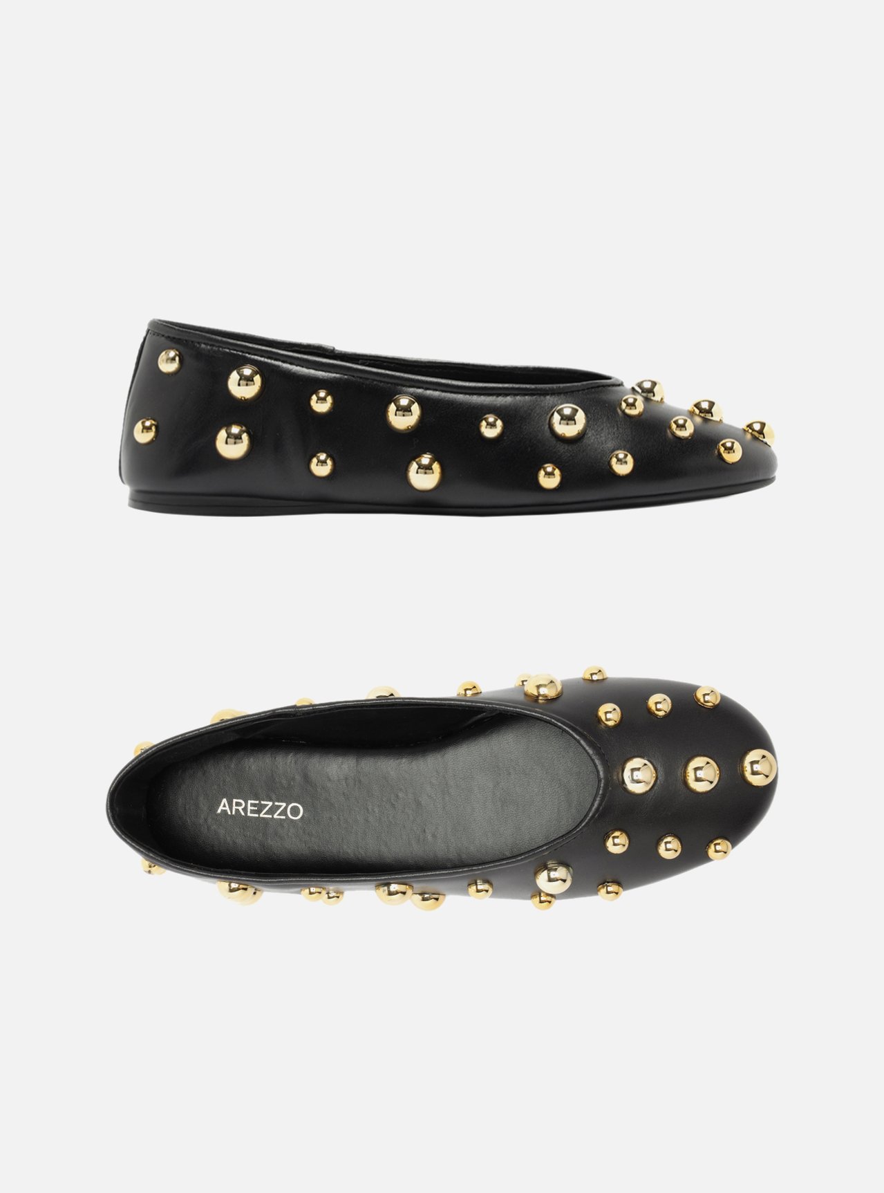 Sapatilha Preta Couro Bico Redondo Studs | ZZ MALL