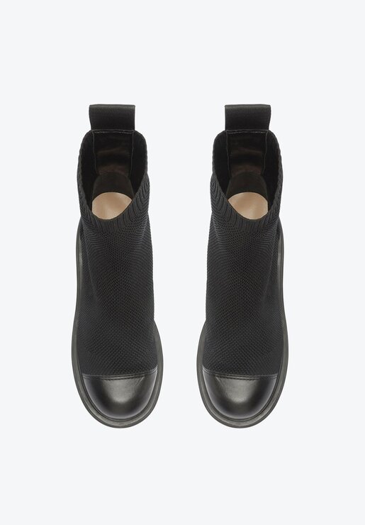 BOTA PRETA SCHUTZ THUNDER KNIT SALTO MÉDIO COURO