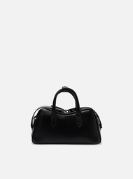 Bolsa Tiracolo Preta Couro Pequena Zíper Duplo