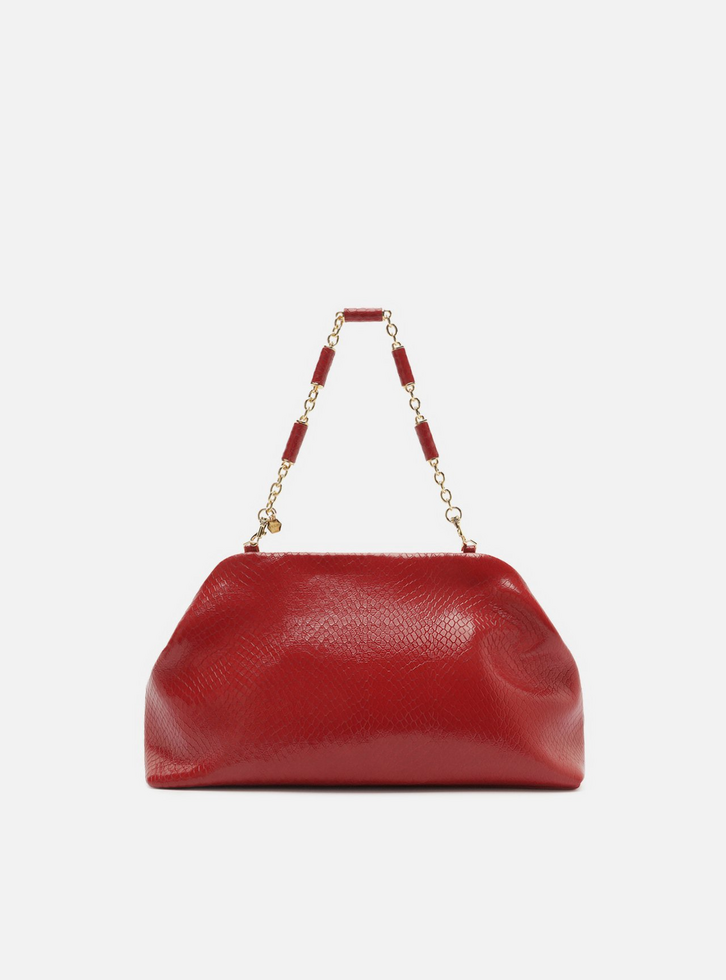 Bolsa Clutch Vermelha Couro Média Snake Corrente