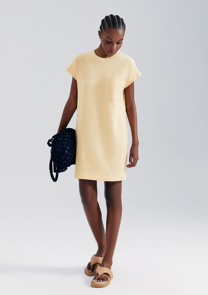Vestido Básico Curto Amarelo Hering Texturizado Com Bolso