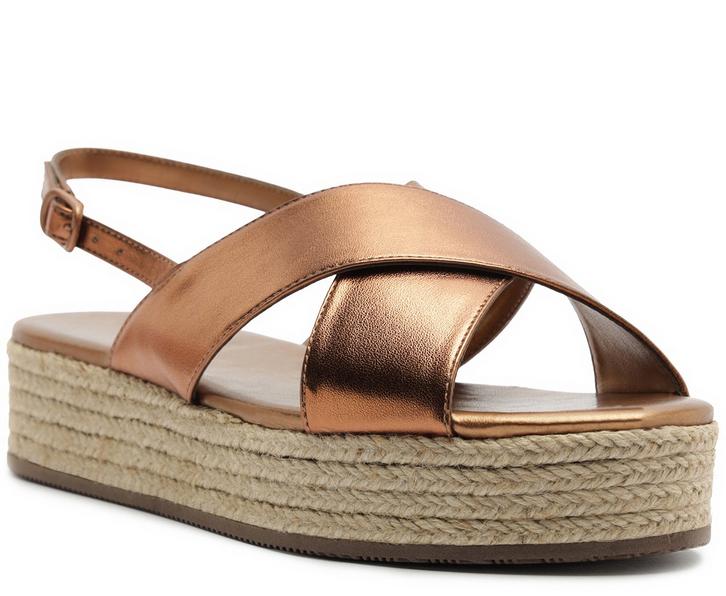 Sandália Plataforma Tiras X Bronze