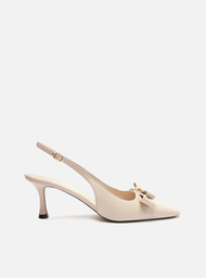 Scarpin Branco Arezzo Couro Bico Quadrado Slingback Laço