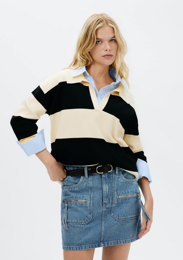 Blusão Polo Preto Hering Oversized Listrada