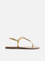 Sandália Rasteira Dourada Arezzo Slim Pedrarias Round