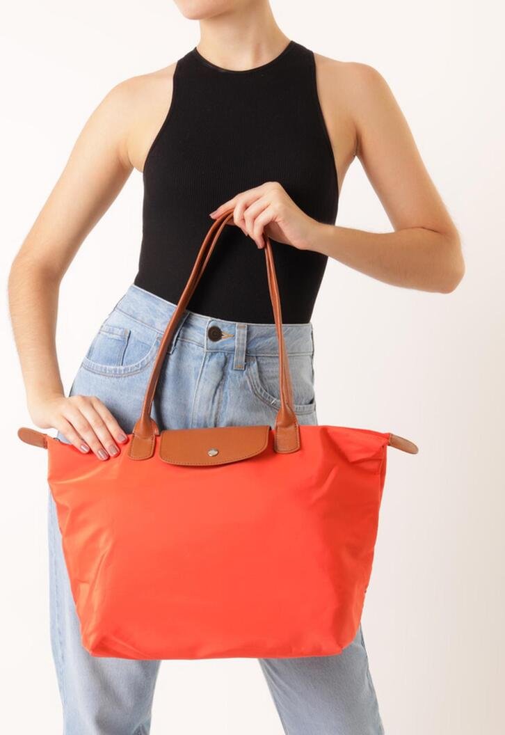 Bolsa Shopping Grande Nylon Botão Laranja