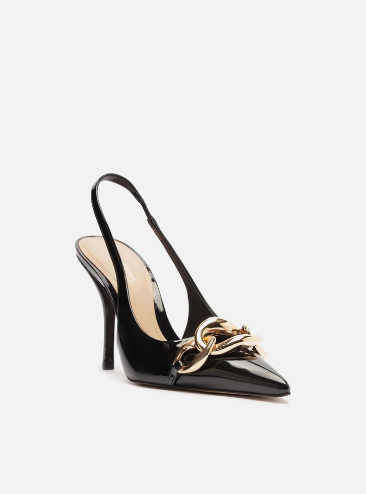 Scarpin Preto Salto Alto Slingback Elos