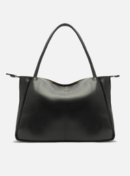 Bolsa Shopping Preta Couro Grande Tag Metal