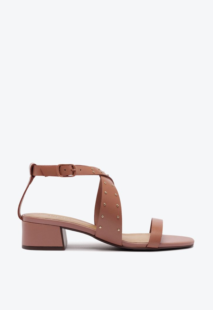 Sandália Salto Bloco Tira Lateral Couro Rosa