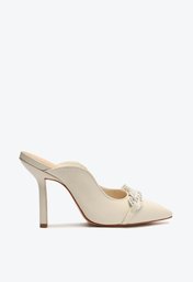 Sapato Mule Scarpin Branca Schutz Couro Enfeite