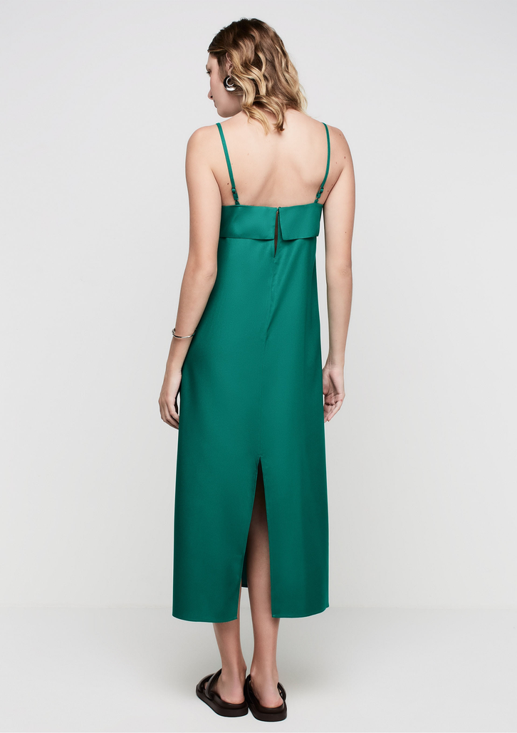 Vestido Midi Verde DZARM Reto Em Viscose Sarjada
