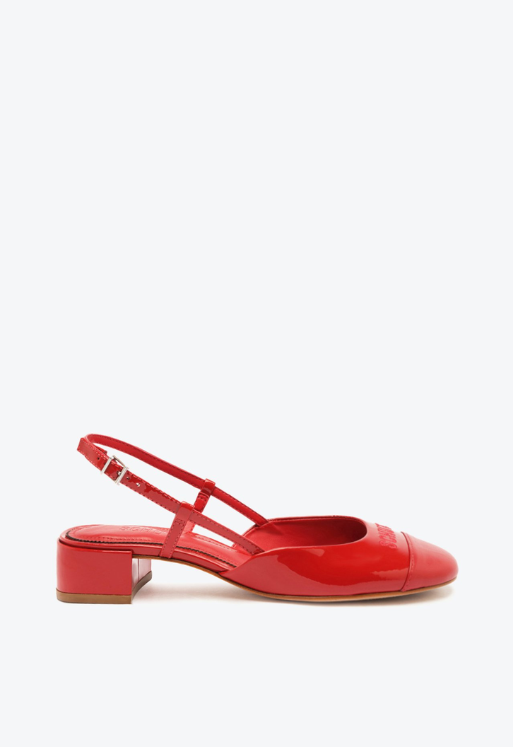 SAPATO BONECA SALTO BAIXO LOGOMANIA COURO VERMELHA