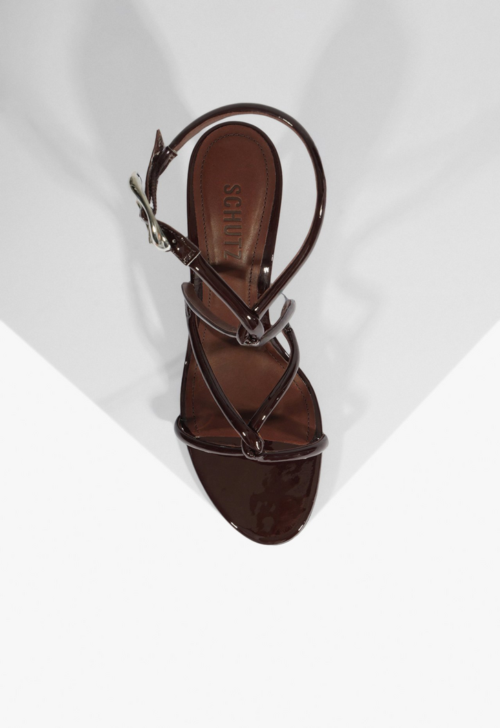 Sandália Salto Glam Curves Couro Marrom | ZZ MALL