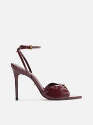 Sandália Preta Verniz Bico Folha Metal | ZZ MALL