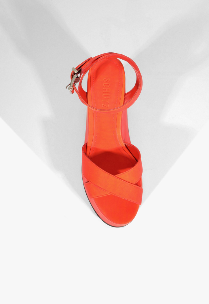 Sandália Hilda Wedge Couro Laranja