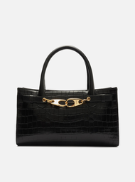 Bolsa Tote Preta Arezzo Couro Croco Grande Ganchos