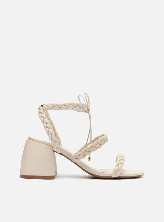 SANDÁLIA OFF-WHITE AREZZO SALTO MÉDIO BLOCO TRANÇADA