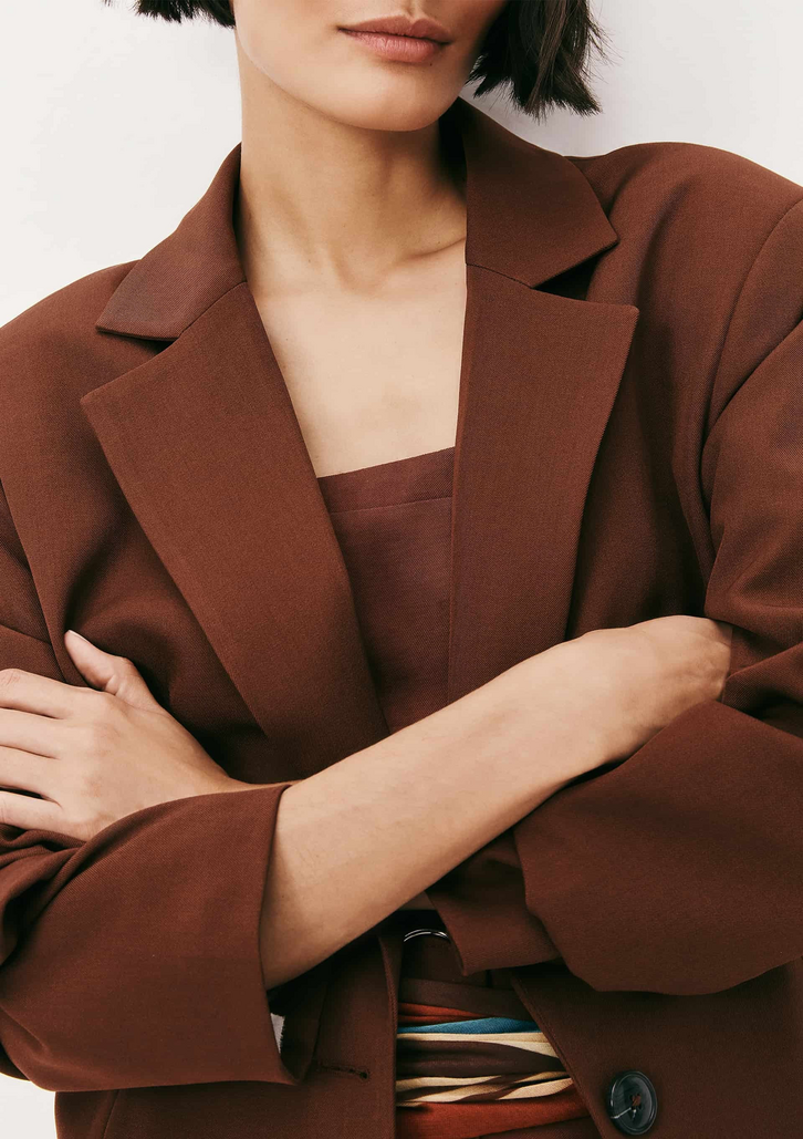 Blazer Marrom Hering Feminino Regular Em Crepe