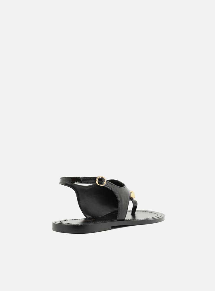 Rasteira Preta Couro Semi Coberta Metal Bold