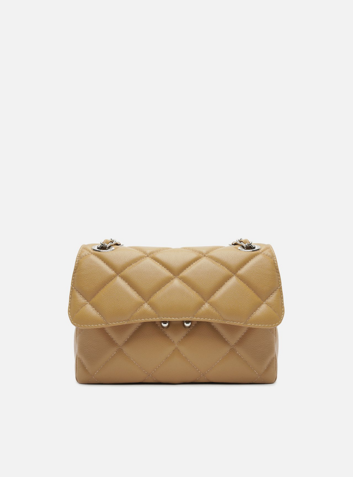Bolsa Tiracolo Marrom Couro Média Matelassê