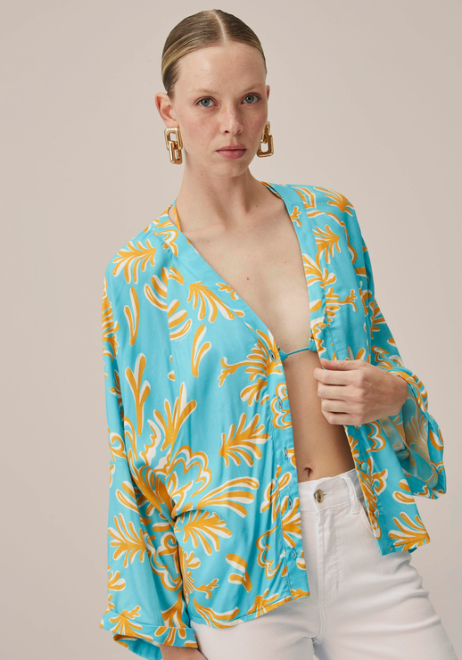 Camisa Azul Lança Perfume Oversized Mullet Com Top