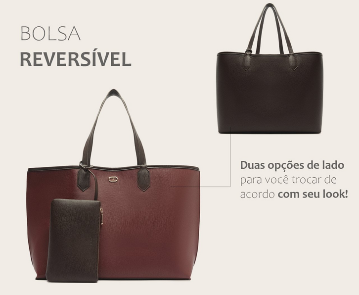 Bolsa Shopping Grande Reversível Marrom Escuro
