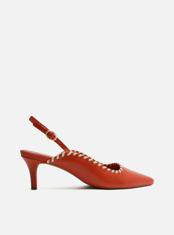 SCARPIN LARANJA AREZZO COURO SLINGBACK COSTURA
