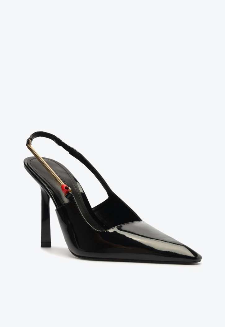 Sapato Scarpin Slingback Salto Alto Verniz Preto