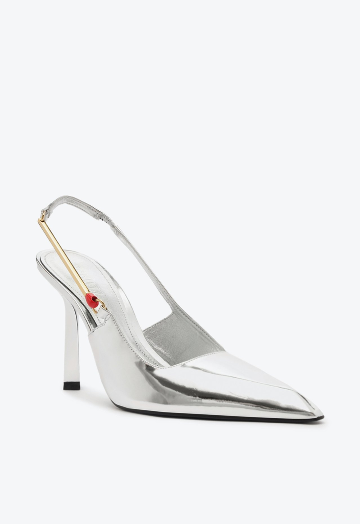 Sapato Scarpin Slingback Salto Alto Couro Prata