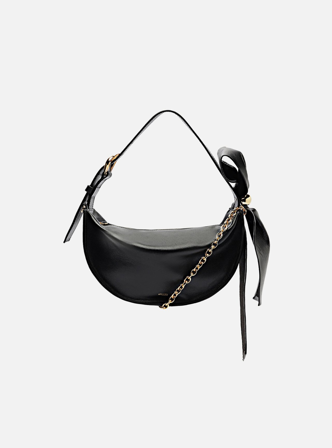 Bolsa Tiracolo Preta Couro Média Laço Metal | ZZ MALL