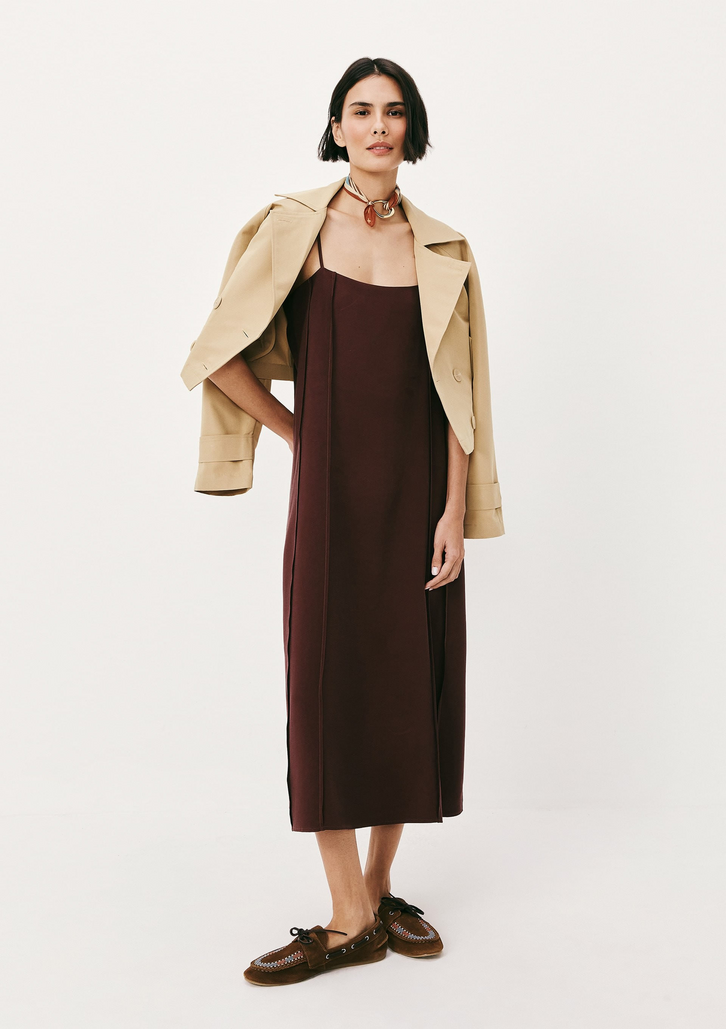 Vestido Midi Marrom Hering Em Peach Touch Com Recortes
