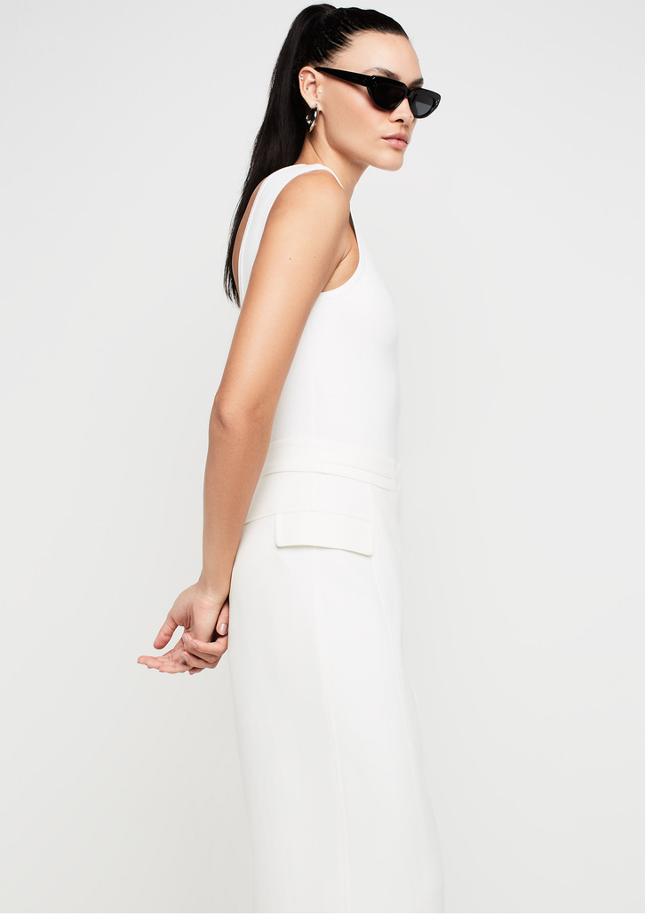 Calça Reta Off White DZARM Em Alfaiataria Com Bolsos
