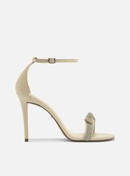 Sandália Off-white Arezzo Nobuck Nó Brilho Salto Fino