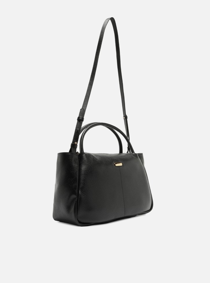 Bolsa Tote Preta Couro Grande Tag Metal