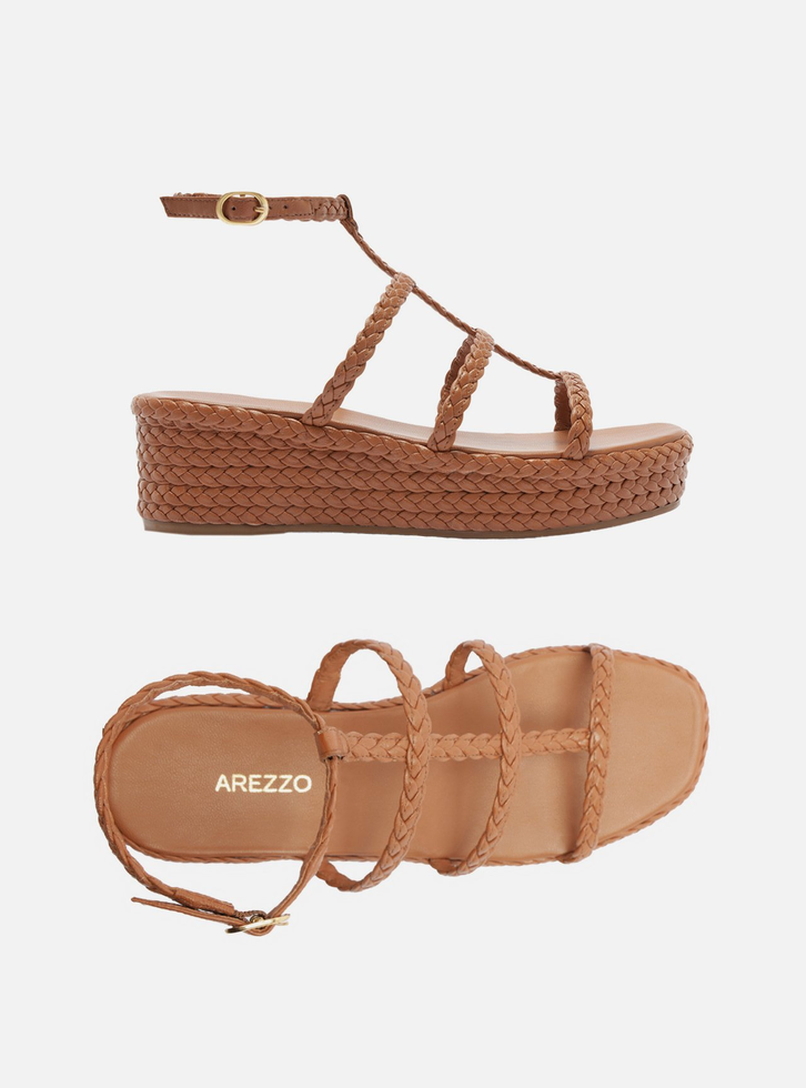 Sandália Flatform Marrom Arezzo Tiras Trançadas Fivela