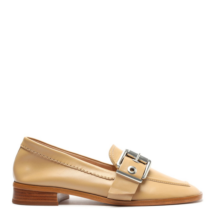Sapato Mocassim Couro Fivela Bege