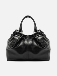 Bolsa Tote Preta Couro Grande Fivelas