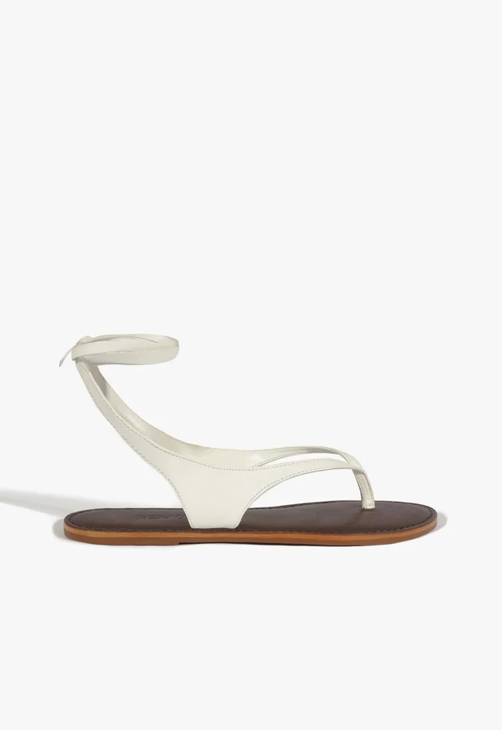 Sandália Rasteira Couro Amarração Branca