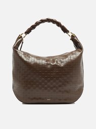 Bolsa Hobo Marrom Couro Tressê Grande